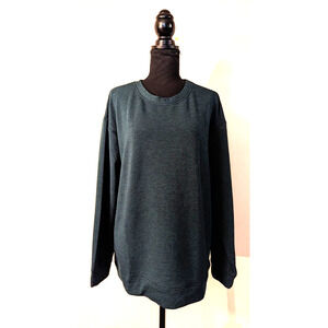 New Orvis sz L Relaxed Fit Hi Low Rounded Hem Cozy Pullover teal top CC